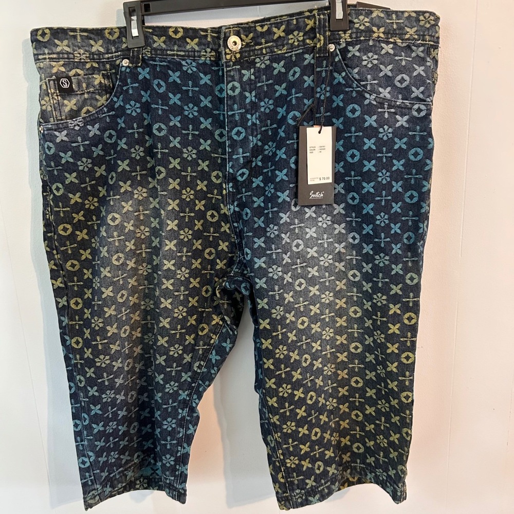 Switch Remarkable Mens Indigo Geometric Print Denim Shorts SS4761 Size‎ 44 NWT